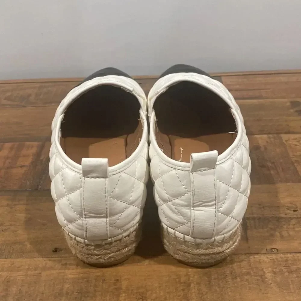 Steve Madden Women’s White Black Palamo Quilted Cap Toe Espadrilles Flats Sz 7.5